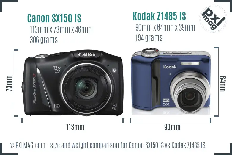 Canon SX150 IS vs Kodak Z1485 IS size comparison Canon SX150 IS vs Kodak Z1485 IS size comparison