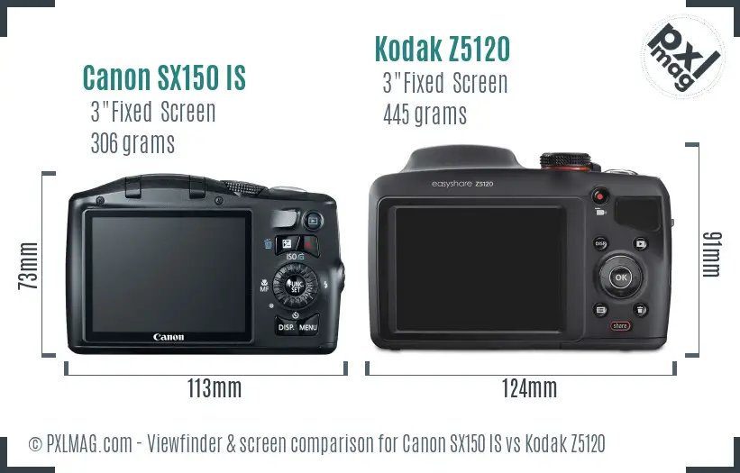 Canon SX150 IS vs Kodak Z5120 Screen and Viewfinder comparison