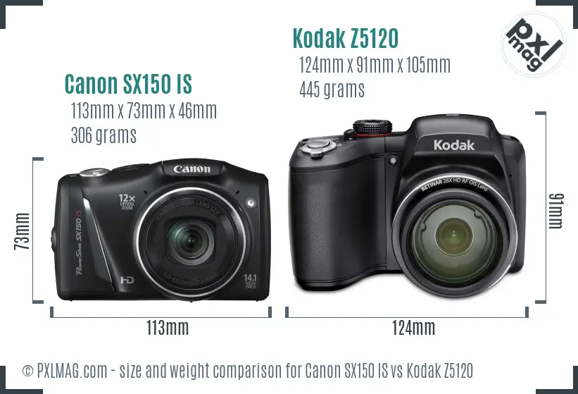 Canon SX150 IS vs Kodak Z5120 size comparison Canon SX150 IS vs Kodak Z5120 size comparison