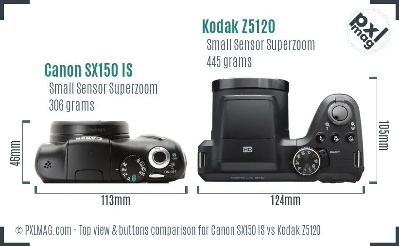 Canon SX150 IS vs Kodak Z5120 top view buttons comparison