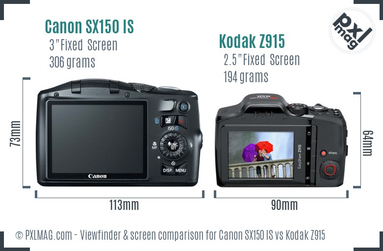 Canon SX150 IS vs Kodak Z915 Screen and Viewfinder comparison
