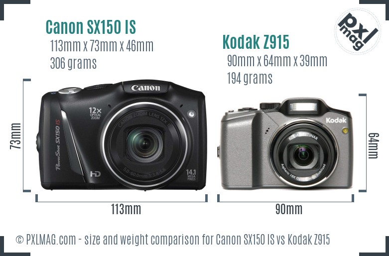 Canon SX150 IS vs Kodak Z915 size comparison Canon SX150 IS vs Kodak Z915 size comparison