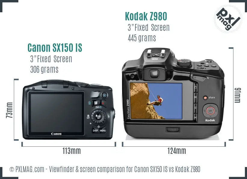 Canon SX150 IS vs Kodak Z980 Screen and Viewfinder comparison