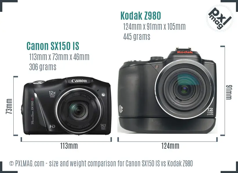 Canon SX150 IS vs Kodak Z980 size comparison