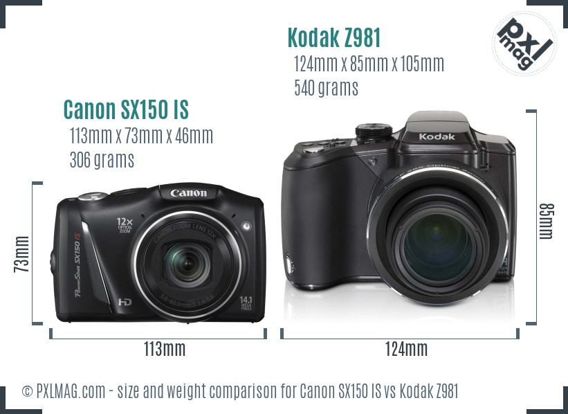 Canon SX150 IS vs Kodak Z981 size comparison Canon SX150 IS vs Kodak Z981 size comparison