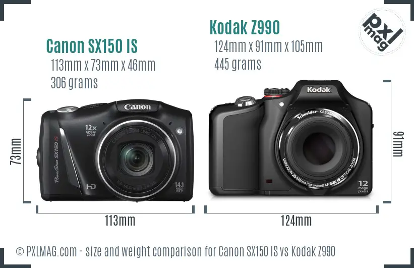 Canon SX150 IS vs Kodak Z990 size comparison Canon SX150 IS vs Kodak Z990 size comparison