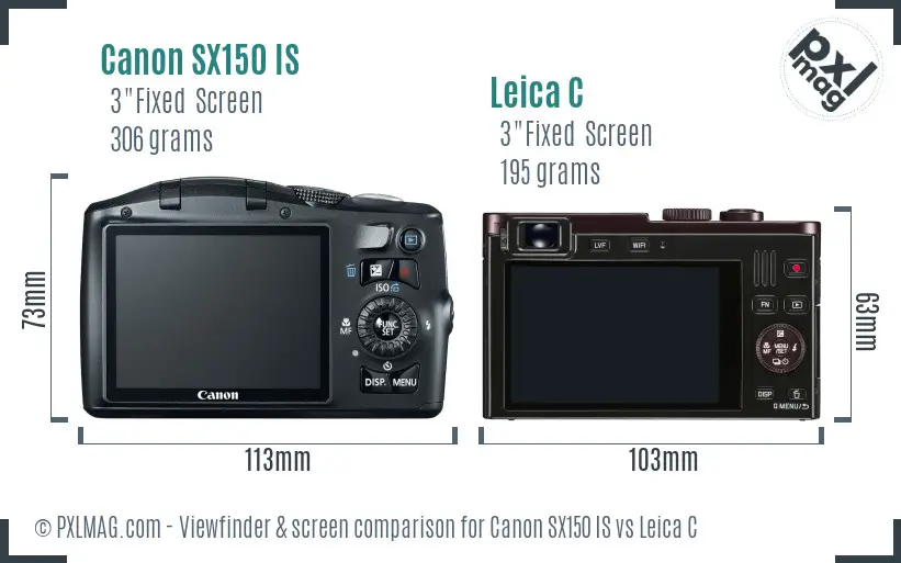 Canon SX150 IS vs Leica C Screen and Viewfinder comparison