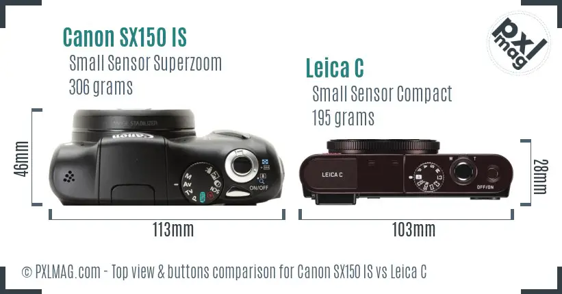 Canon SX150 IS vs Leica C top view buttons comparison