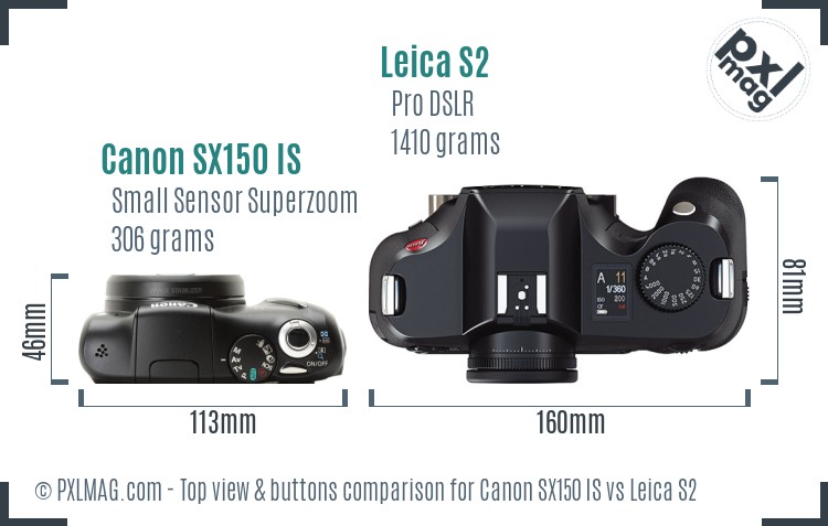 Canon SX150 IS vs Leica S2 top view buttons comparison