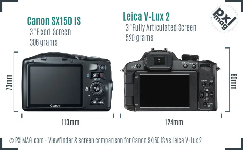 Canon SX150 IS vs Leica V-Lux 2 Screen and Viewfinder comparison