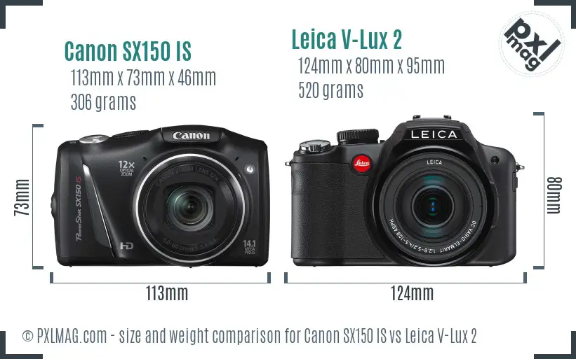 Canon SX150 IS vs Leica V-Lux 2 size comparison