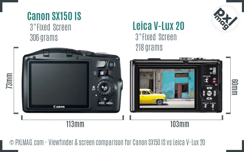 Canon SX150 IS vs Leica V-Lux 20 Screen and Viewfinder comparison Canon SX150 IS vs Leica V-Lux 20 Screen and Viewfinder comparison