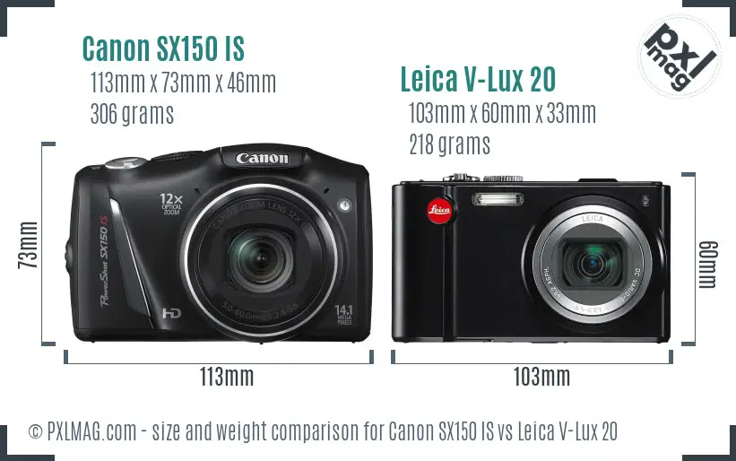 Canon SX150 IS vs Leica V-Lux 20 size comparison Canon SX150 IS vs Leica V-Lux 20 size comparison