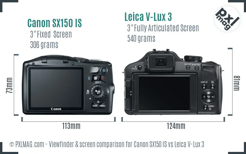 Canon SX150 IS vs Leica V-Lux 3 Screen and Viewfinder comparison