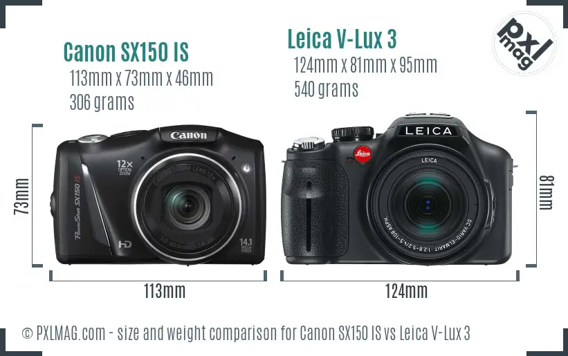 Canon SX150 IS vs Leica V-Lux 3 size comparison