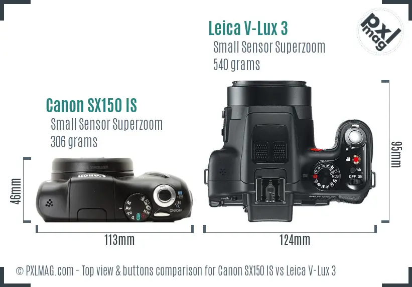 Canon SX150 IS vs Leica V-Lux 3 top view buttons comparison