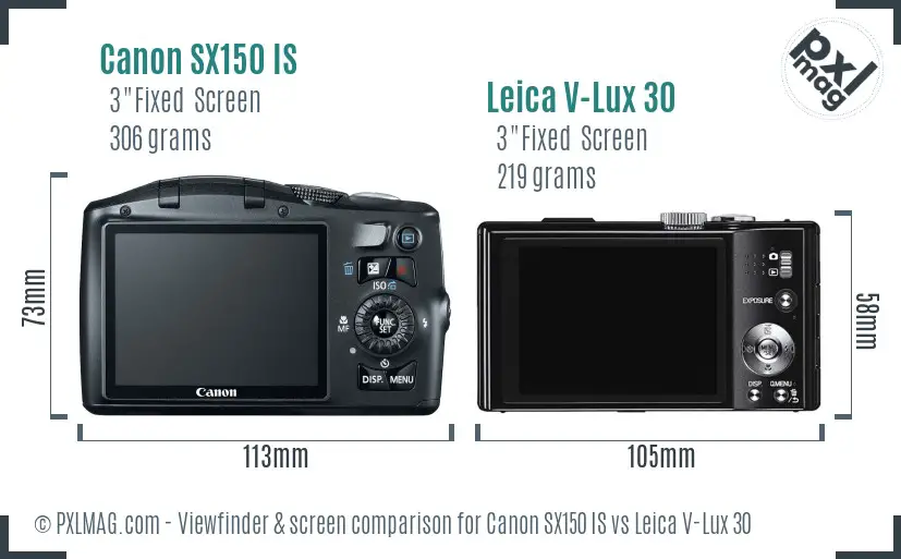 Canon SX150 IS vs Leica V-Lux 30 Screen and Viewfinder comparison