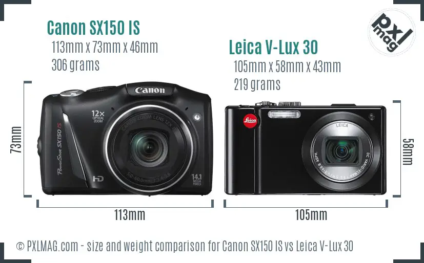 Canon SX150 IS vs Leica V-Lux 30 size comparison