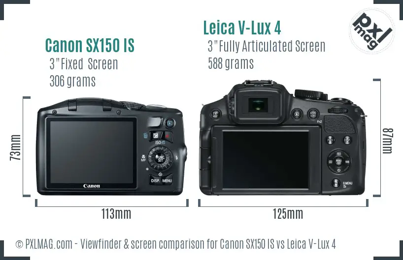 Canon SX150 IS vs Leica V-Lux 4 Screen and Viewfinder comparison