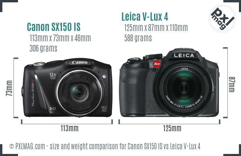 Canon SX150 IS vs Leica V-Lux 4 size comparison