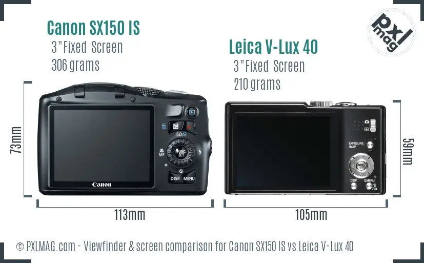 Canon SX150 IS vs Leica V-Lux 40 Screen and Viewfinder comparison