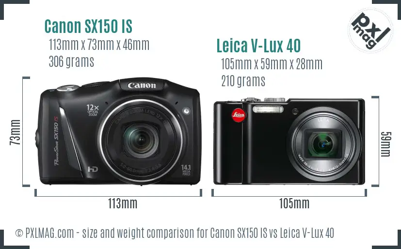 Canon SX150 IS vs Leica V-Lux 40 size comparison