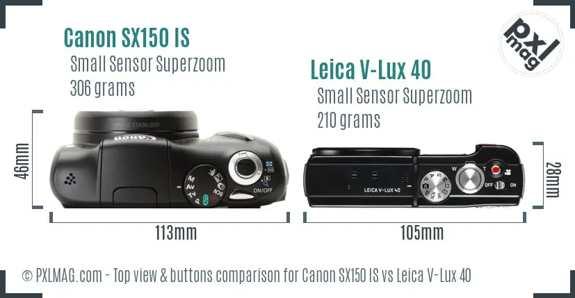 Canon SX150 IS vs Leica V-Lux 40 top view buttons comparison