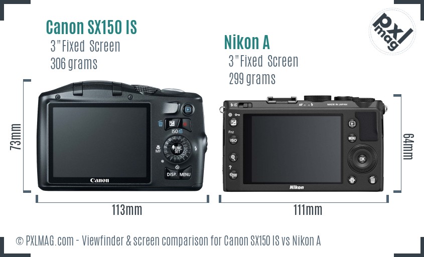 Canon SX150 IS vs Nikon A Screen and Viewfinder comparison