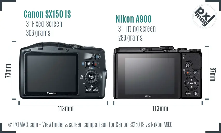 Canon SX150 IS vs Nikon A900 Screen and Viewfinder comparison