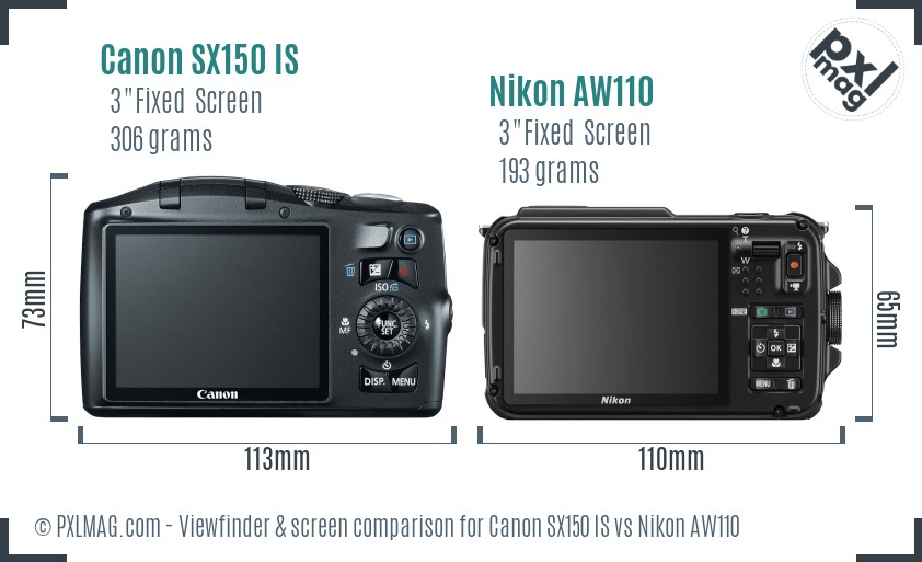 Canon SX150 IS vs Nikon AW110 Screen and Viewfinder comparison