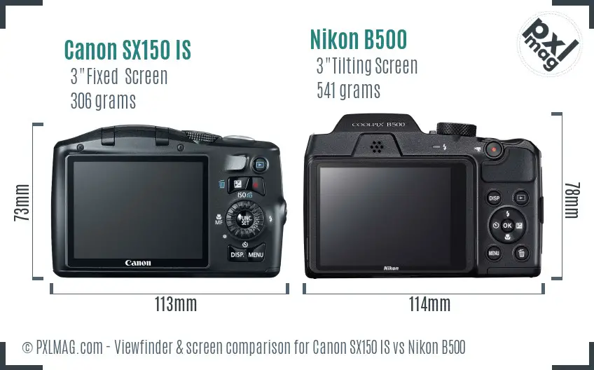 Canon SX150 IS vs Nikon B500 Screen and Viewfinder comparison