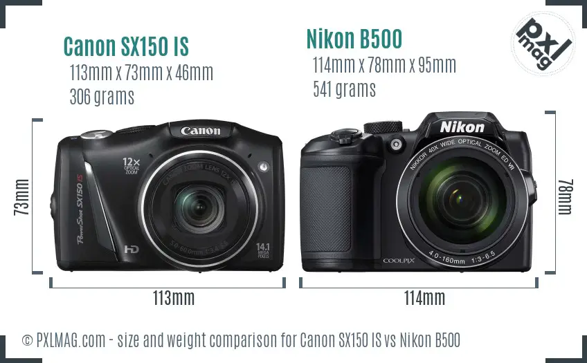 Canon SX150 IS vs Nikon B500 size comparison