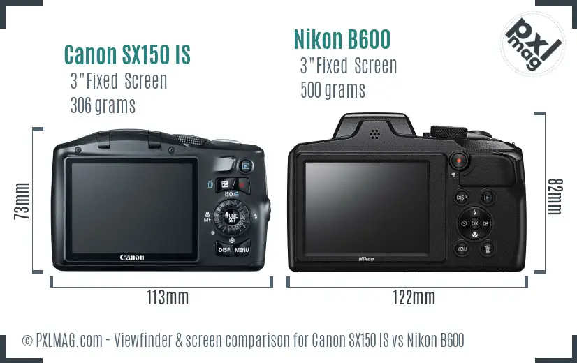 Canon SX150 IS vs Nikon B600 Screen and Viewfinder comparison