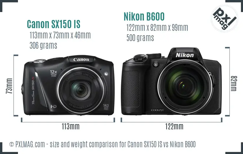 Canon SX150 IS vs Nikon B600 size comparison