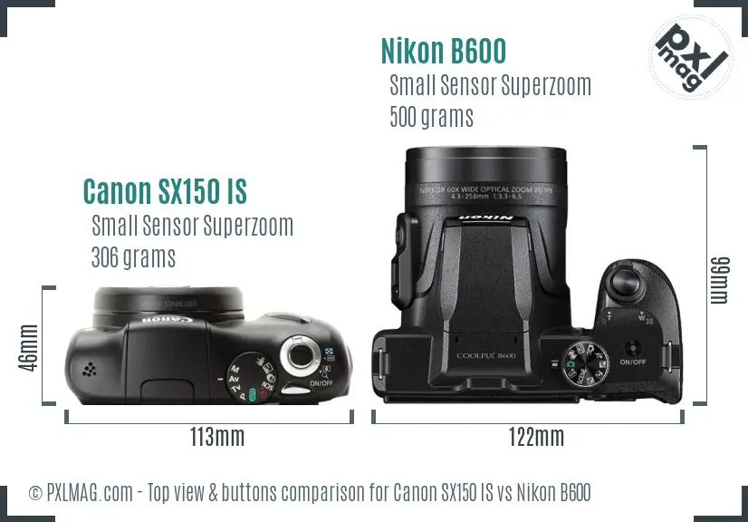 Canon SX150 IS vs Nikon B600 top view buttons comparison