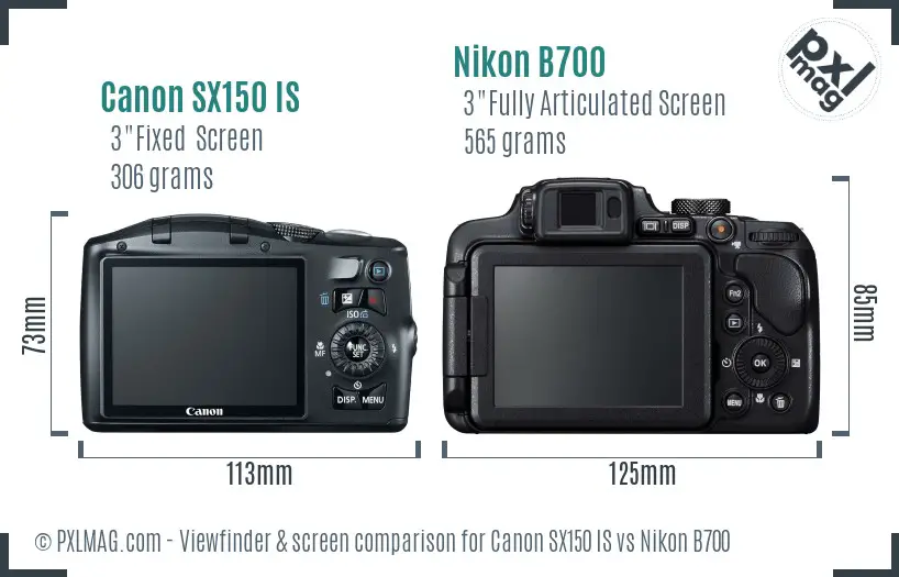 Canon SX150 IS vs Nikon B700 Screen and Viewfinder comparison