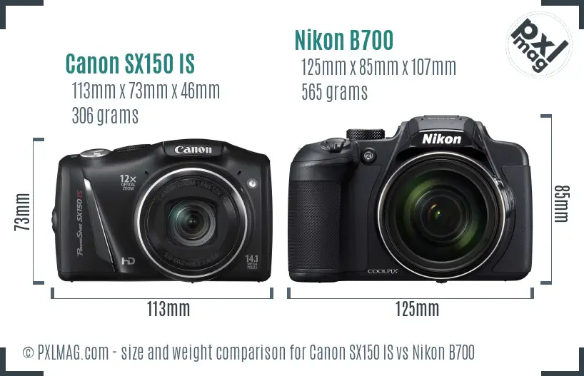 Canon SX150 IS vs Nikon B700 size comparison Canon SX150 IS vs Nikon B700 size comparison