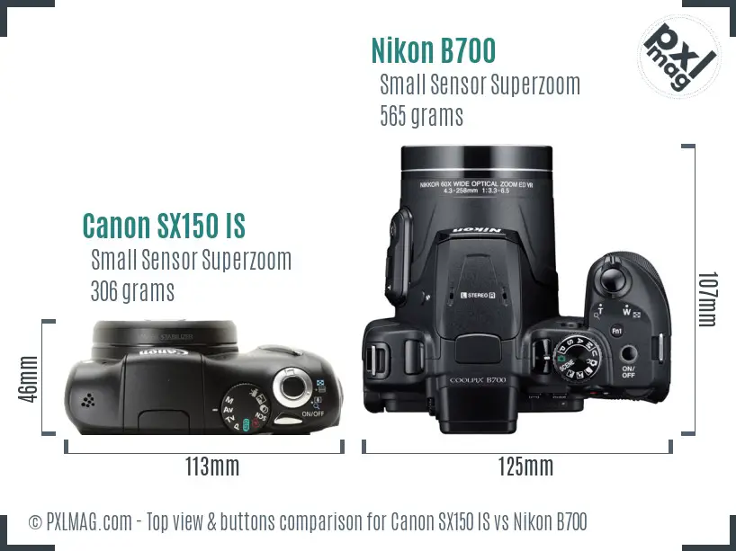 Canon SX150 IS vs Nikon B700 top view buttons comparison