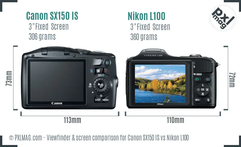 Canon SX150 IS vs Nikon L100 Screen and Viewfinder comparison