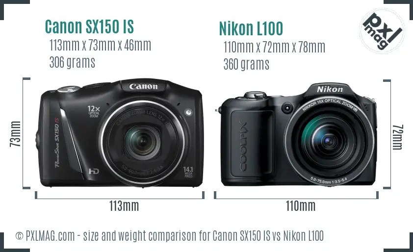 Canon SX150 IS vs Nikon L100 size comparison