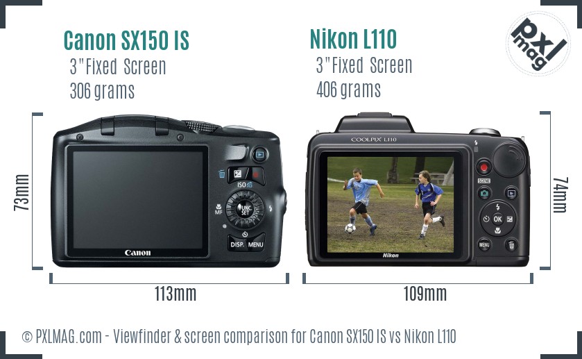 Canon SX150 IS vs Nikon L110 Screen and Viewfinder comparison