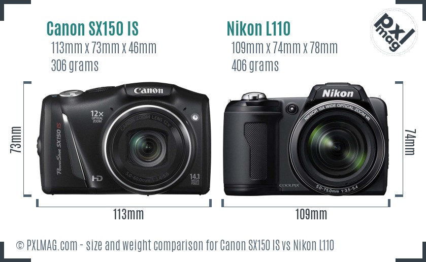 Canon SX150 IS vs Nikon L110 size comparison