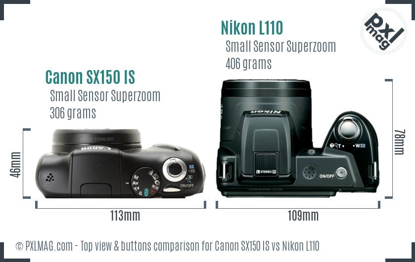 Canon SX150 IS vs Nikon L110 top view buttons comparison