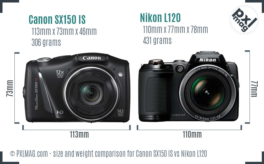 Canon SX150 IS vs Nikon L120 size comparison
