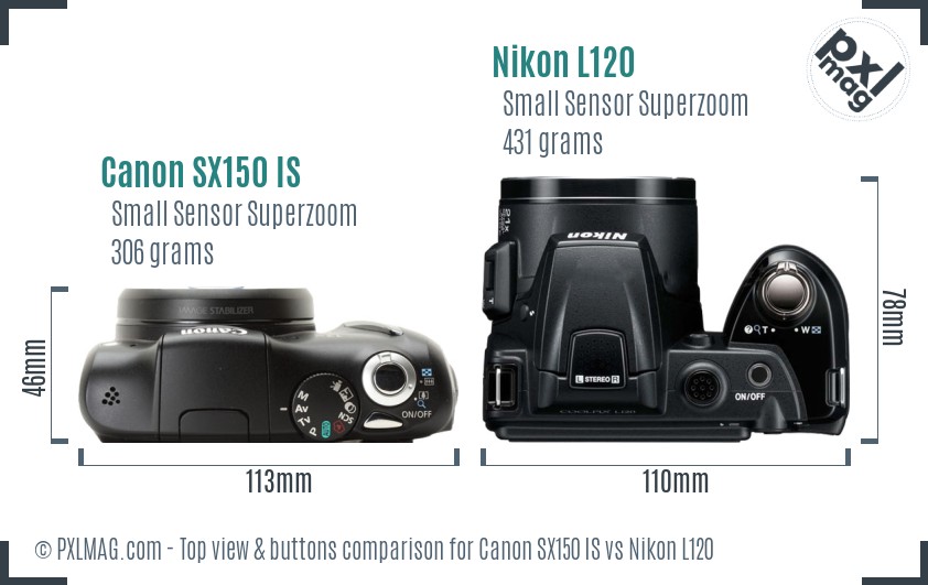Canon SX150 IS vs Nikon L120 top view buttons comparison