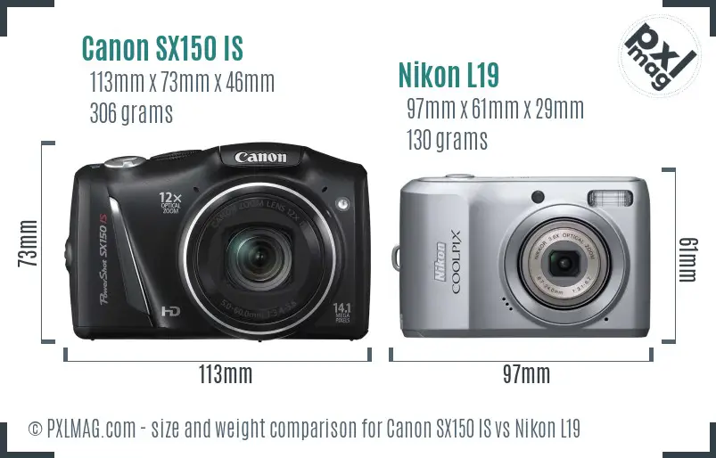 Canon SX150 IS vs Nikon L19 size comparison