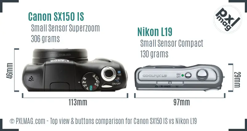 Canon SX150 IS vs Nikon L19 top view buttons comparison