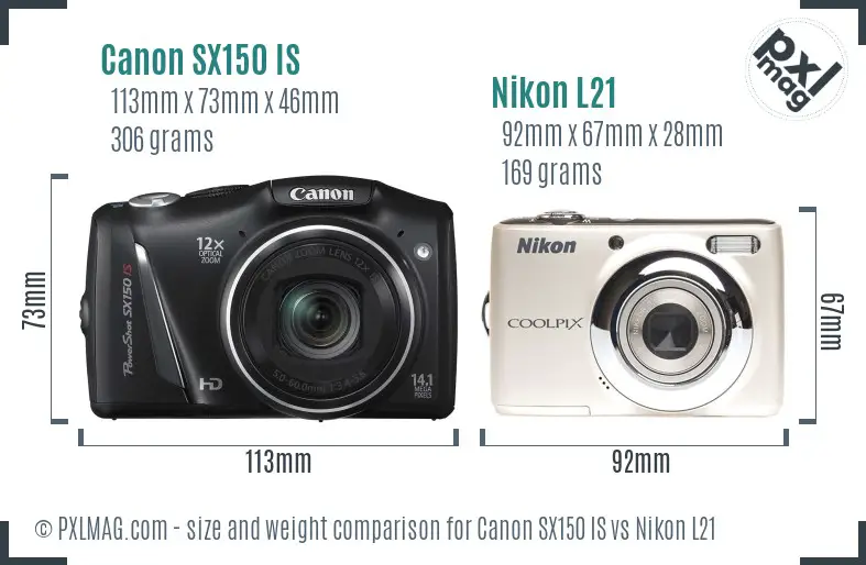 Canon SX150 IS vs Nikon L21 size comparison