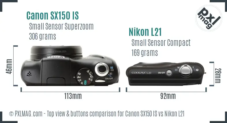 Canon SX150 IS vs Nikon L21 top view buttons comparison