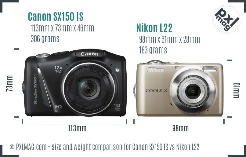 Canon SX150 IS vs Nikon L22 size comparison
